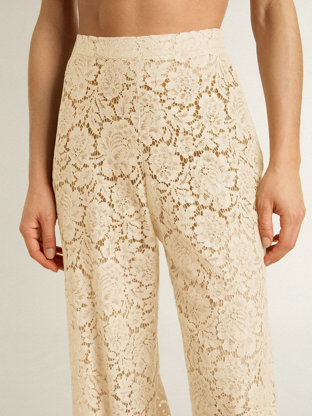 Women's cream-colored see-through lace pants