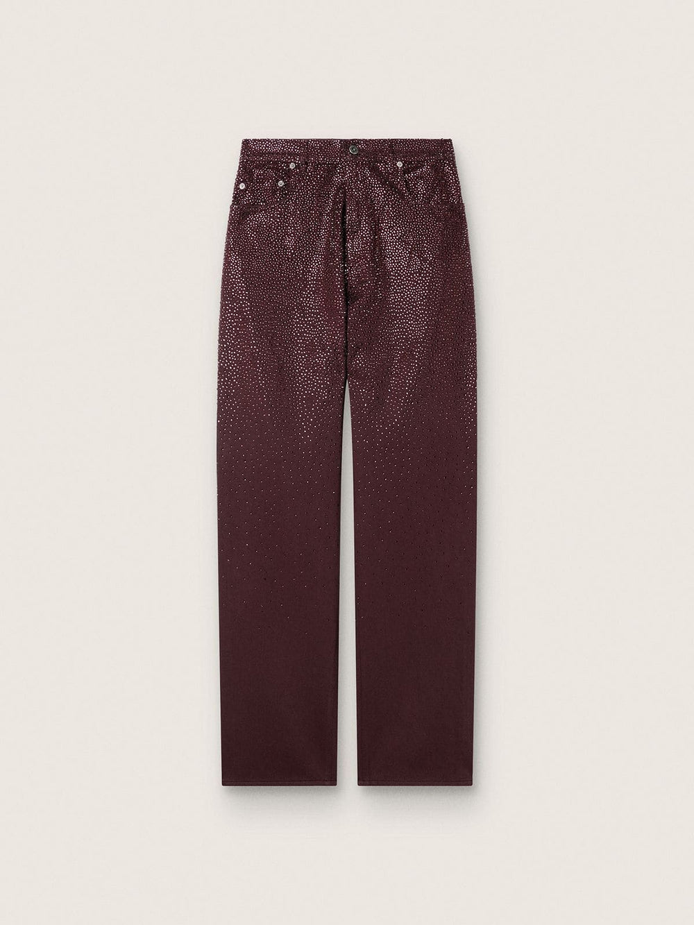 Women's jeans in burgundy denim with gradient crystals