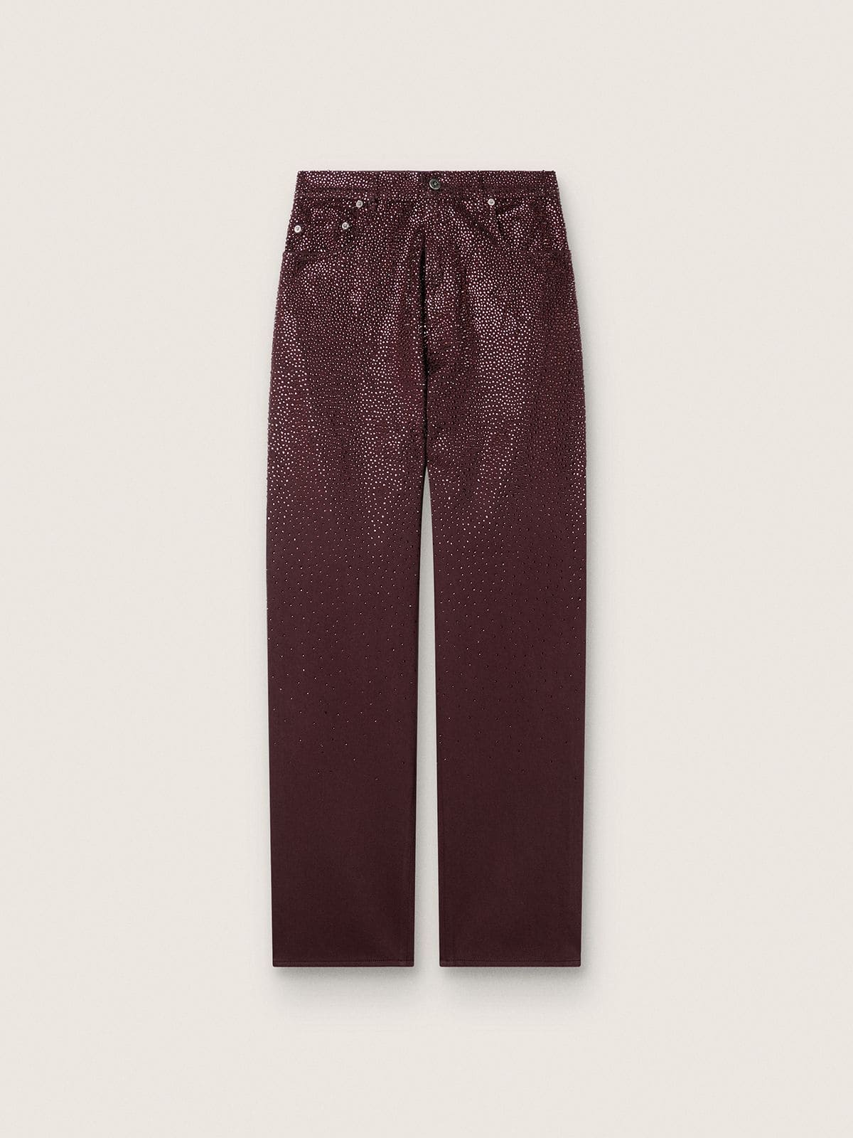 Women's jeans in burgundy denim with gradient crystals