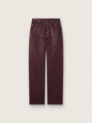 Women's jeans in burgundy denim with gradient crystals