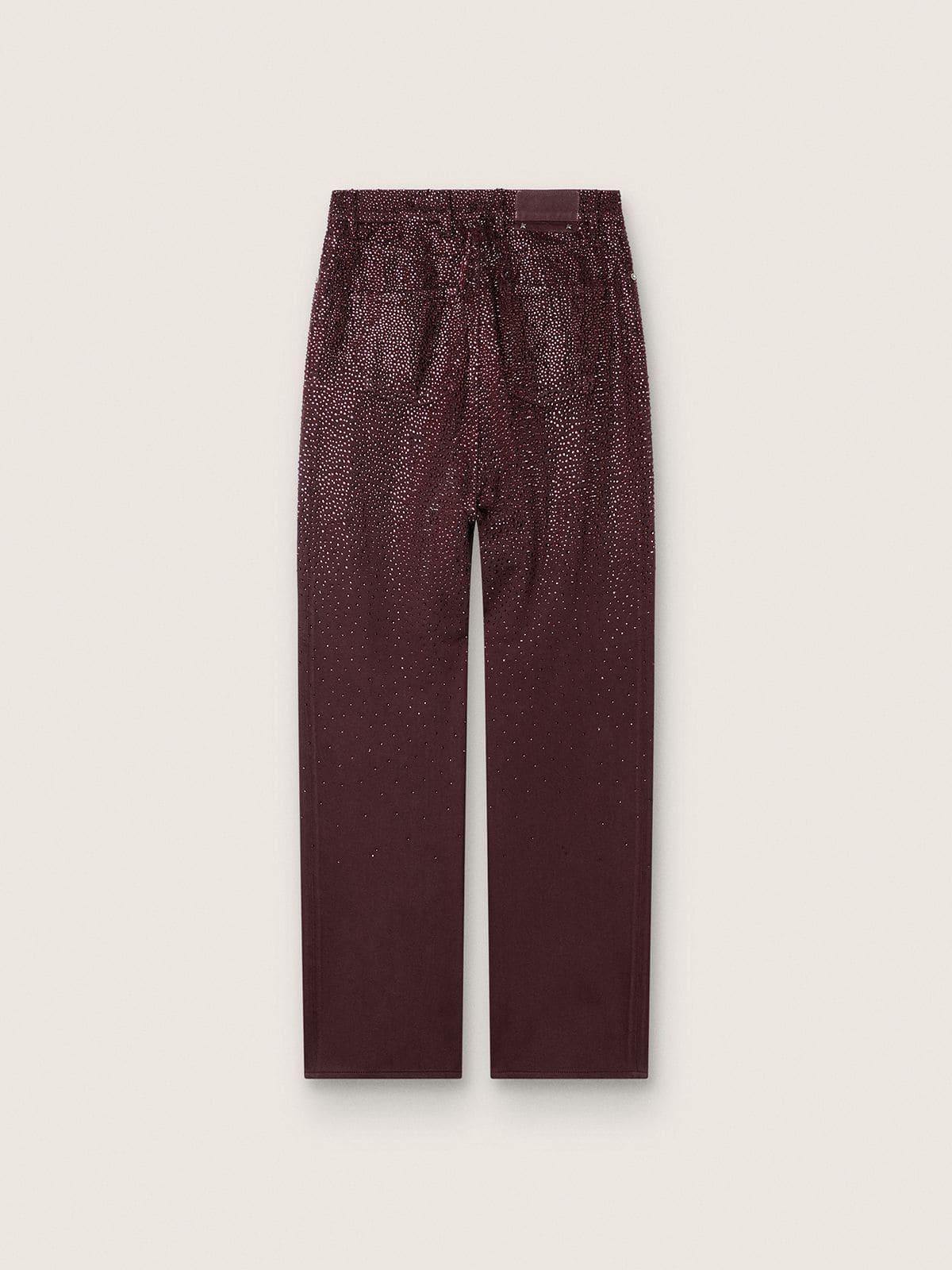 Women's jeans in burgundy denim with gradient crystals