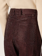 Women's jeans in burgundy denim with gradient crystals