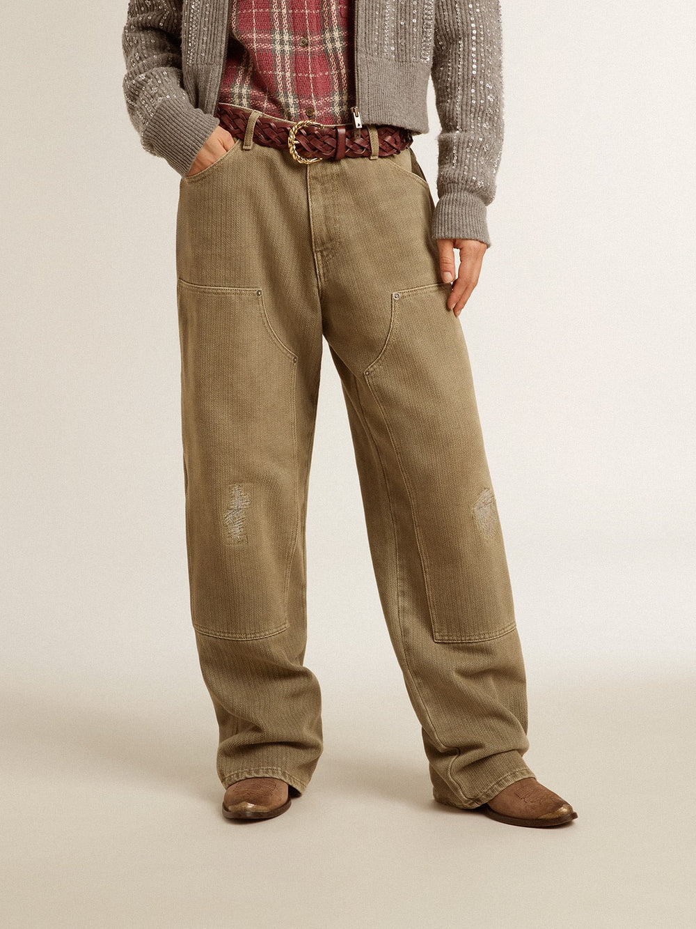 Women's distressed-effect cotton pants