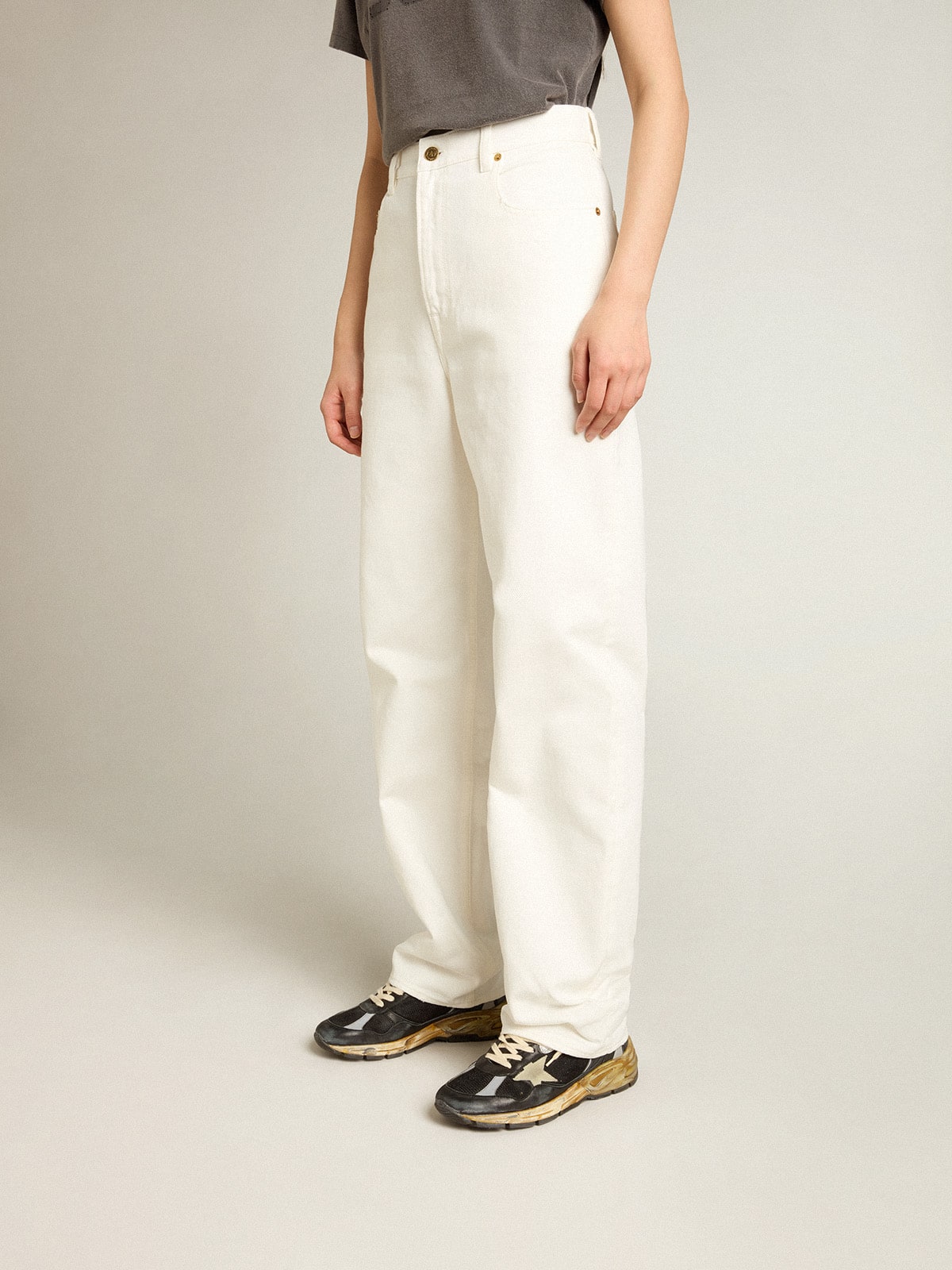 Women's optical white-colored cotton denim pants