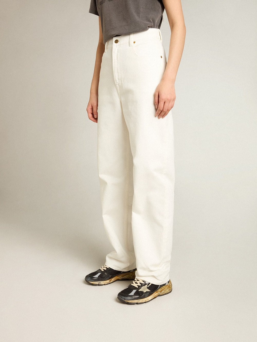 Women's optical white-colored cotton denim pants