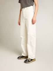 Women's optical white-colored cotton denim pants