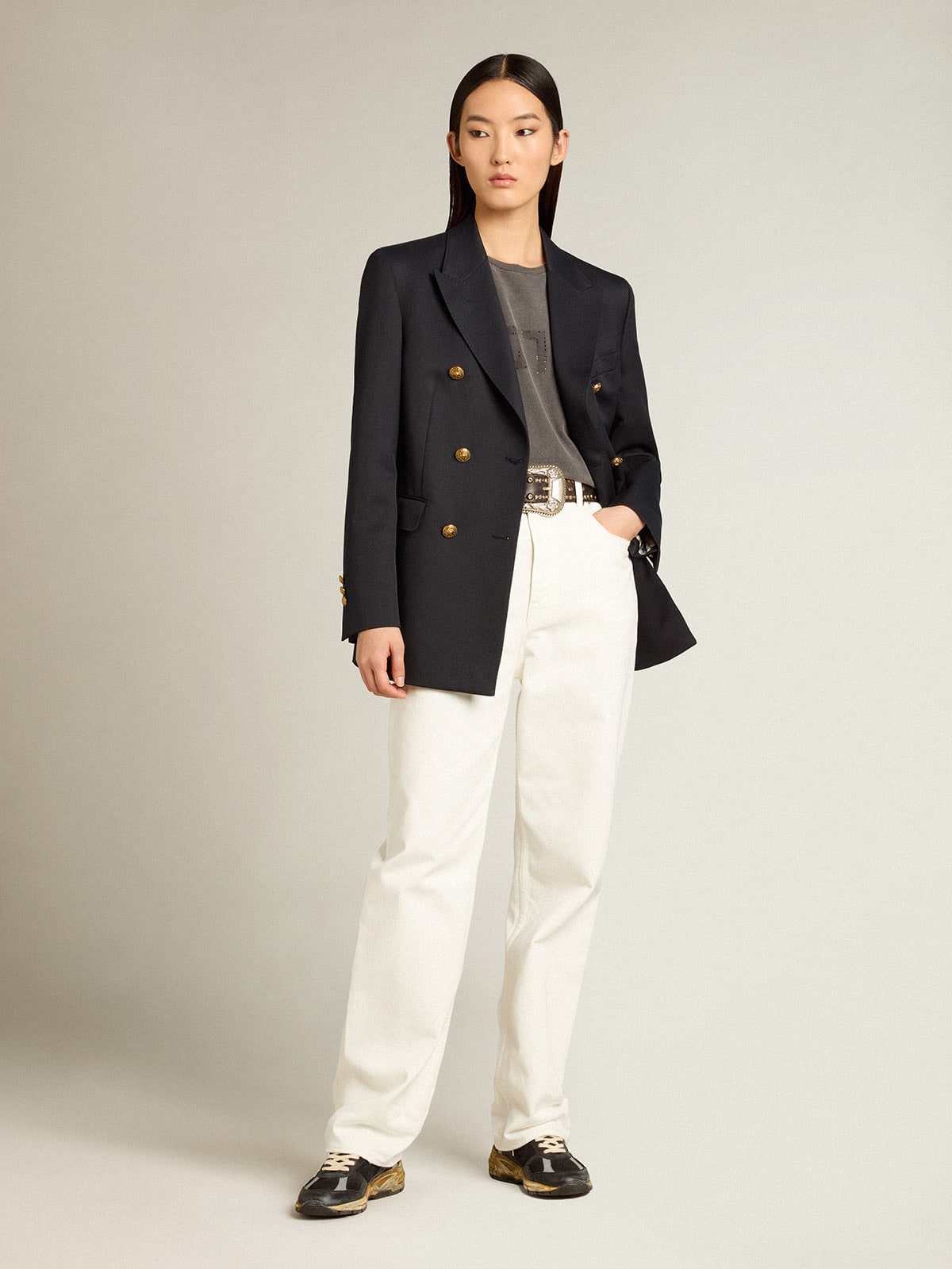 Women's optical white-colored cotton denim pants