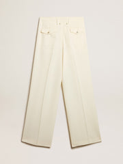 Women's joggers in aged white wool blend