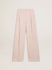 Women's pants in pink tailored wool fabric