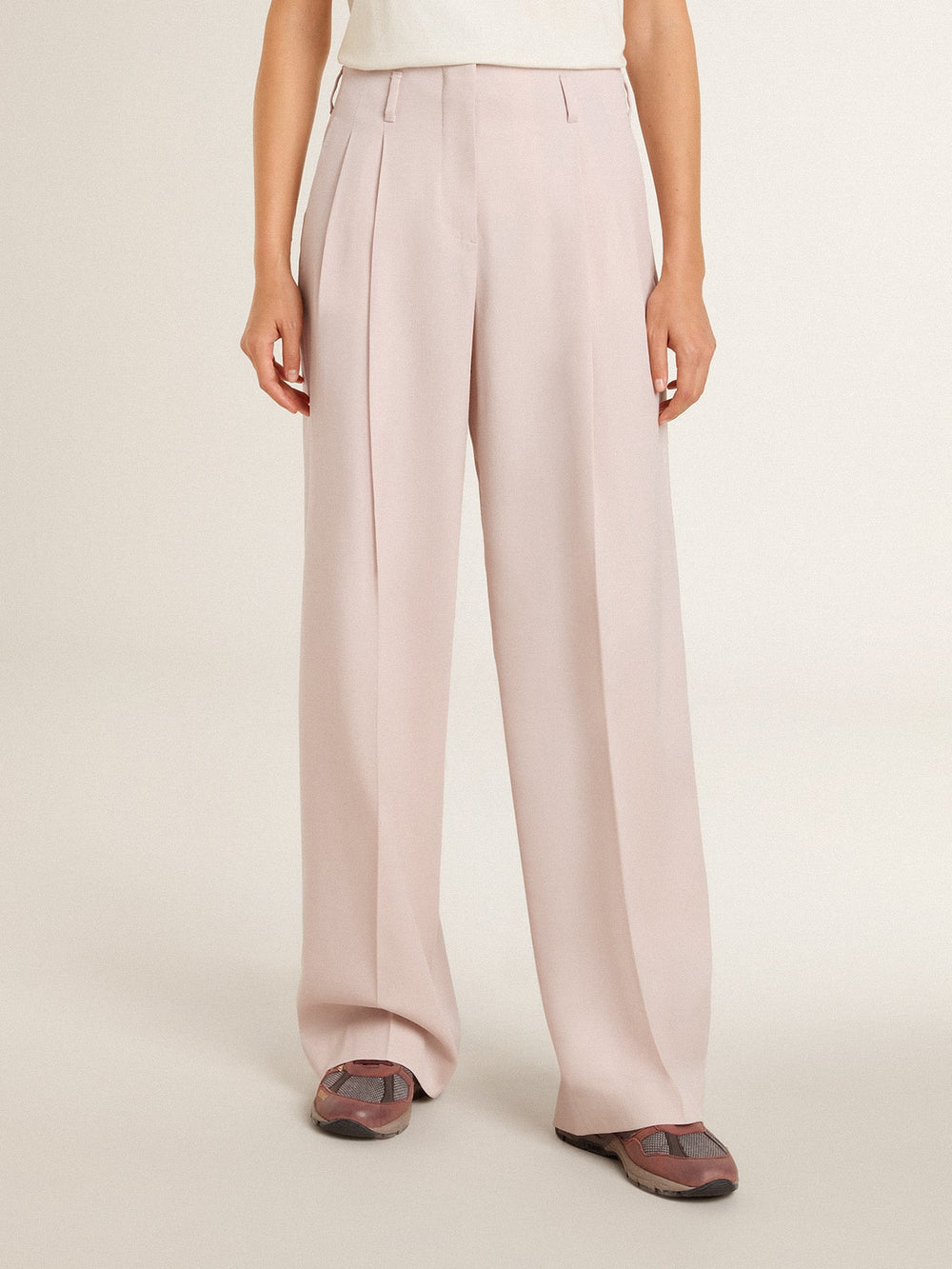 Women's pants in pink tailored wool fabric
