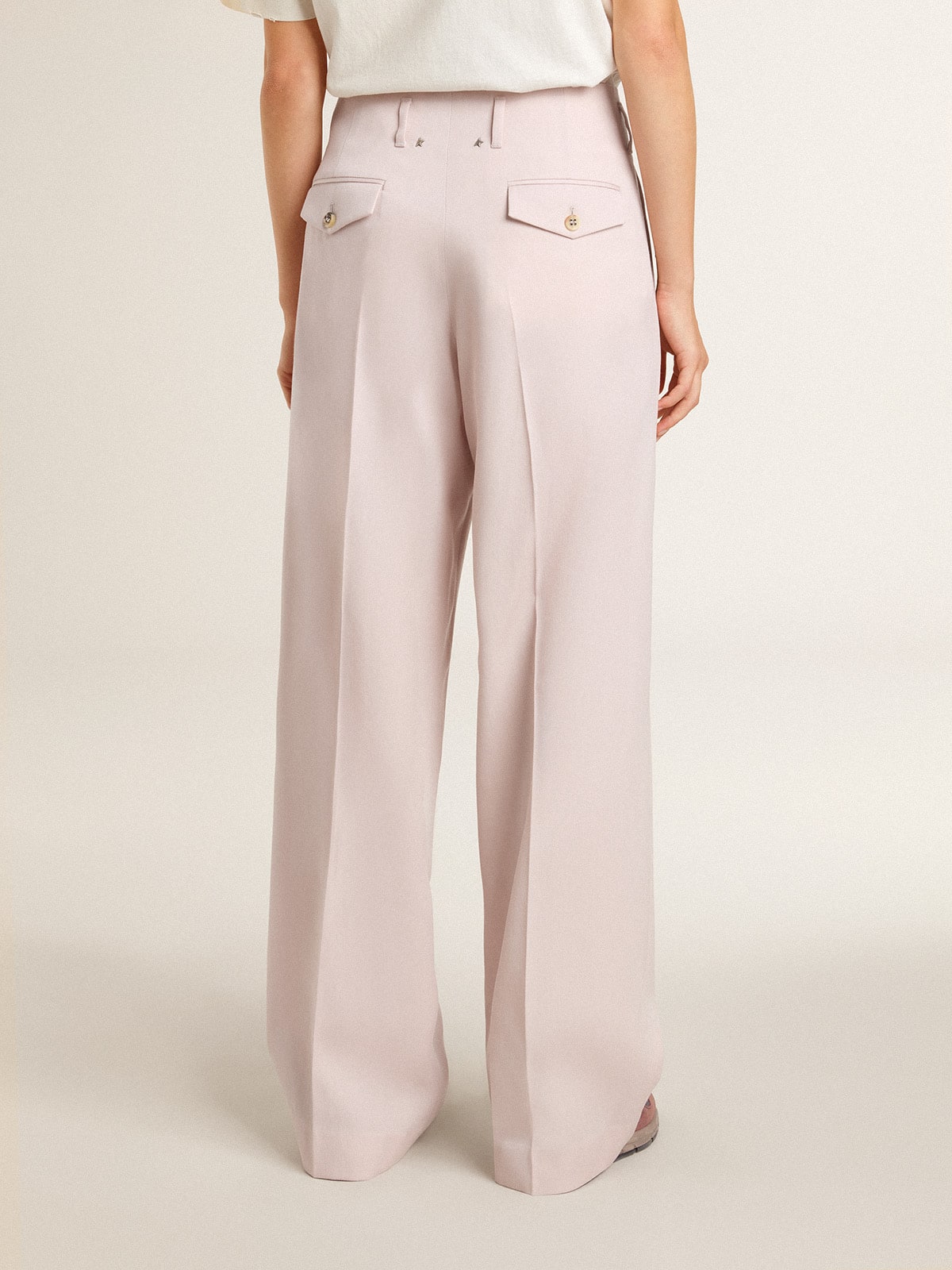 Women's pants in pink tailored wool fabric