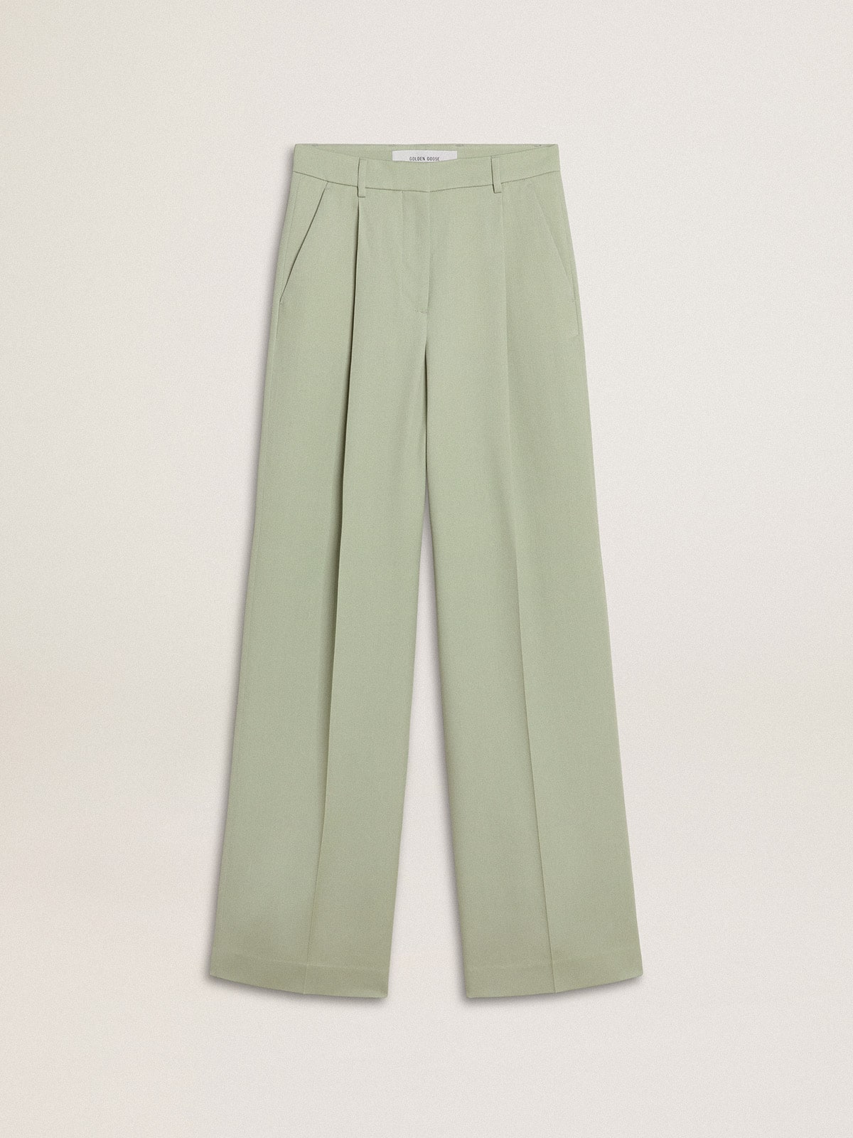 Women's pants in sage-green wool