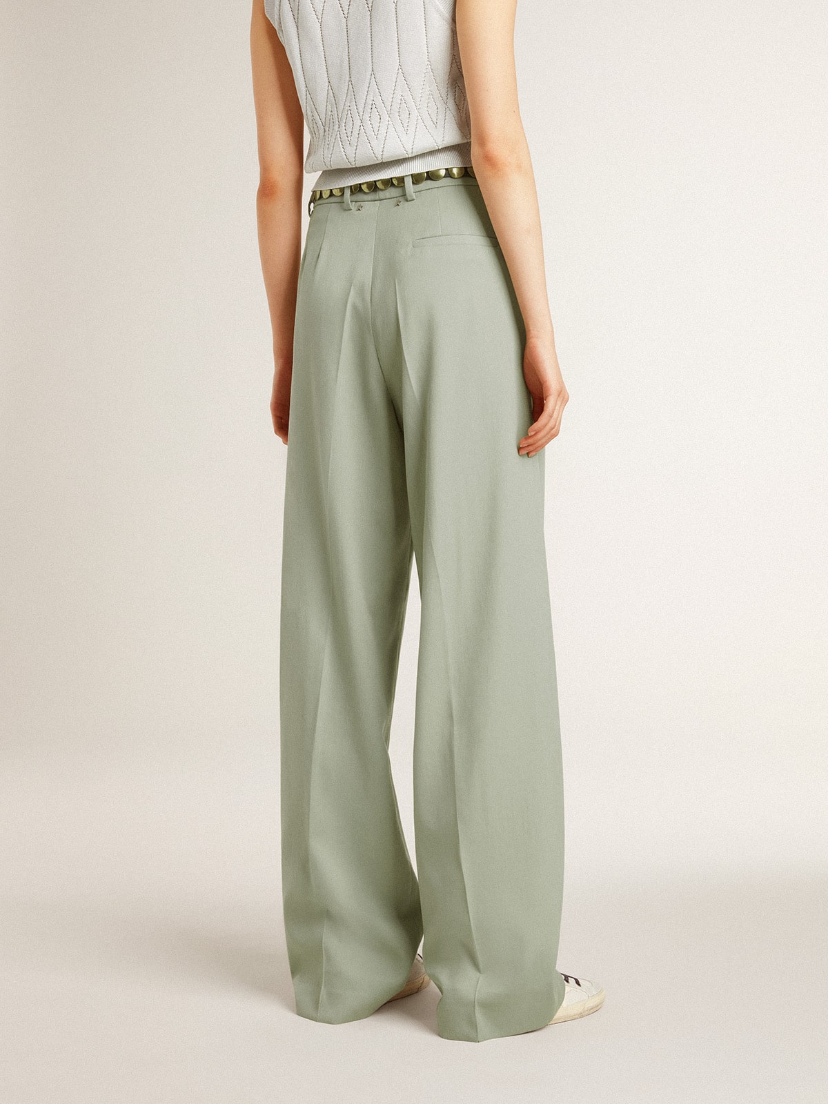 Women's pants in sage-green wool