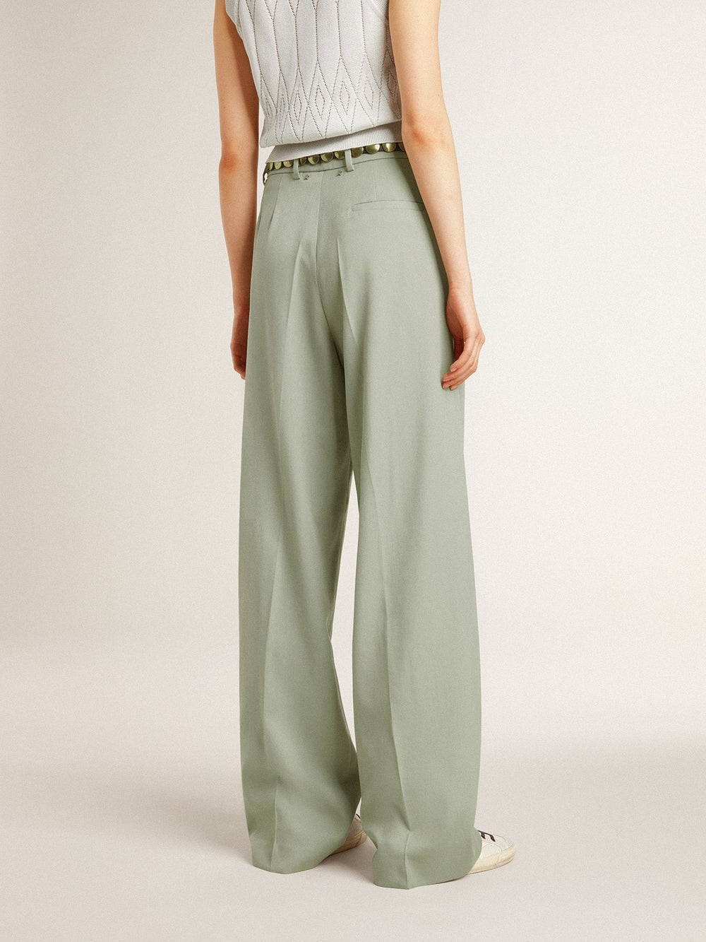 Women's pants in sage-green wool