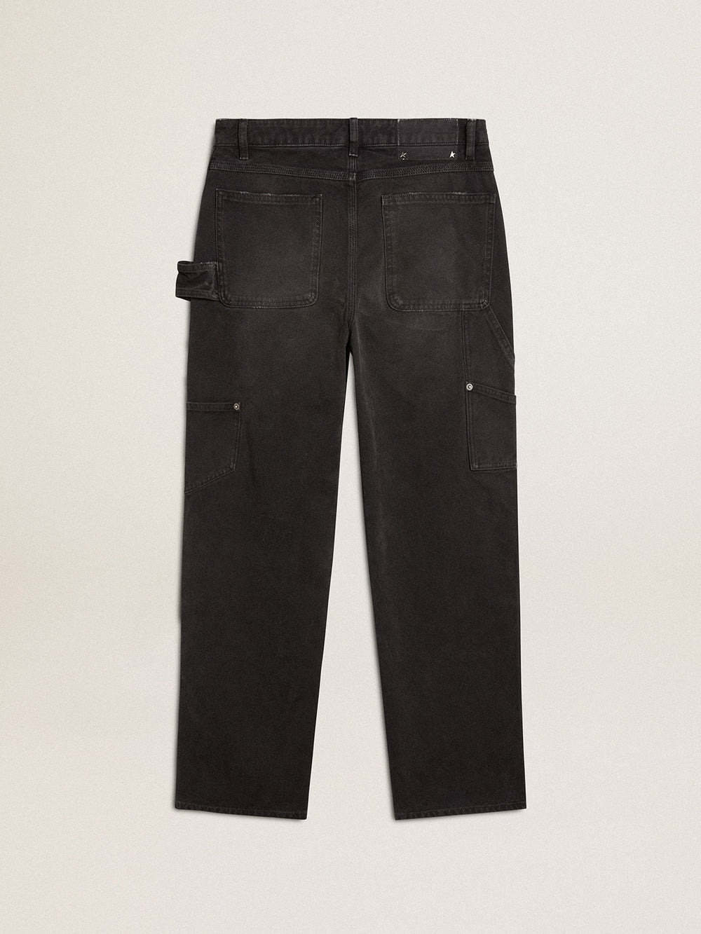 Women's distressed black cotton jeans with front patches