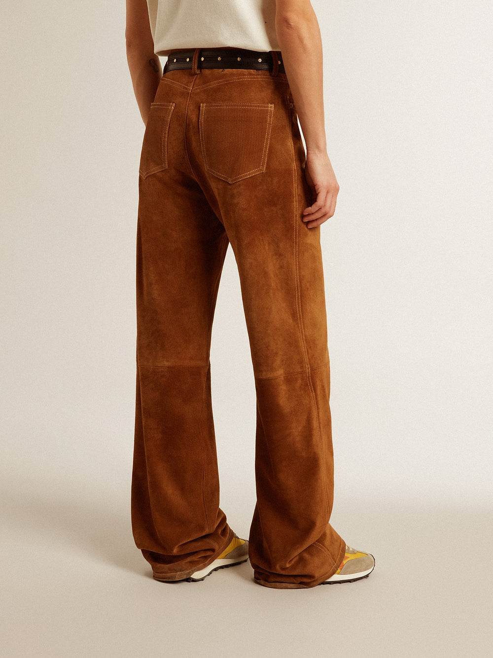 Women's tobacco-colored split leather pants