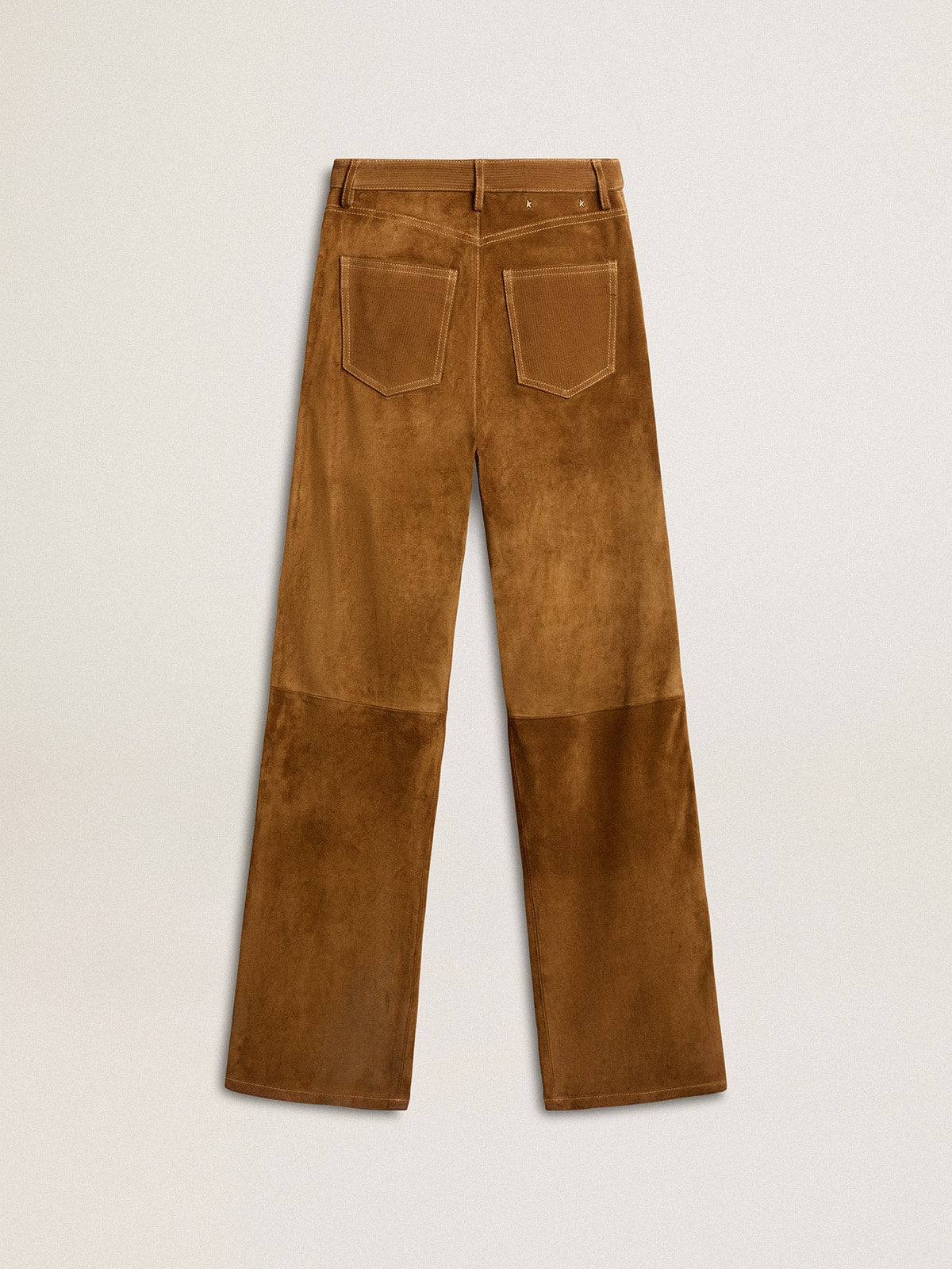 Women's tobacco-colored split leather pants