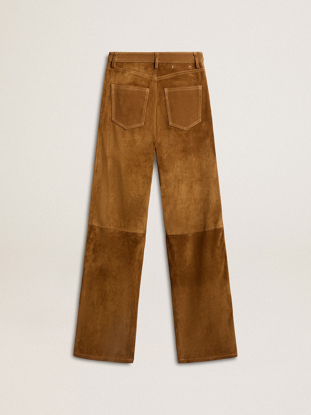 Women's tobacco-colored split leather pants