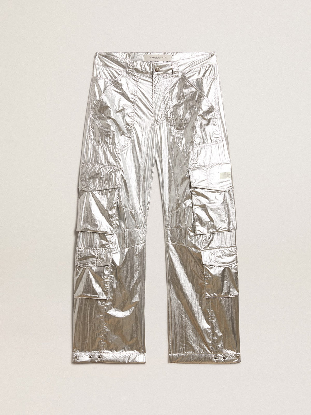 Women’s cargo pants in silver technical fabric