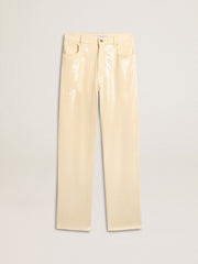 Ecru pants with transparent all-over sequins