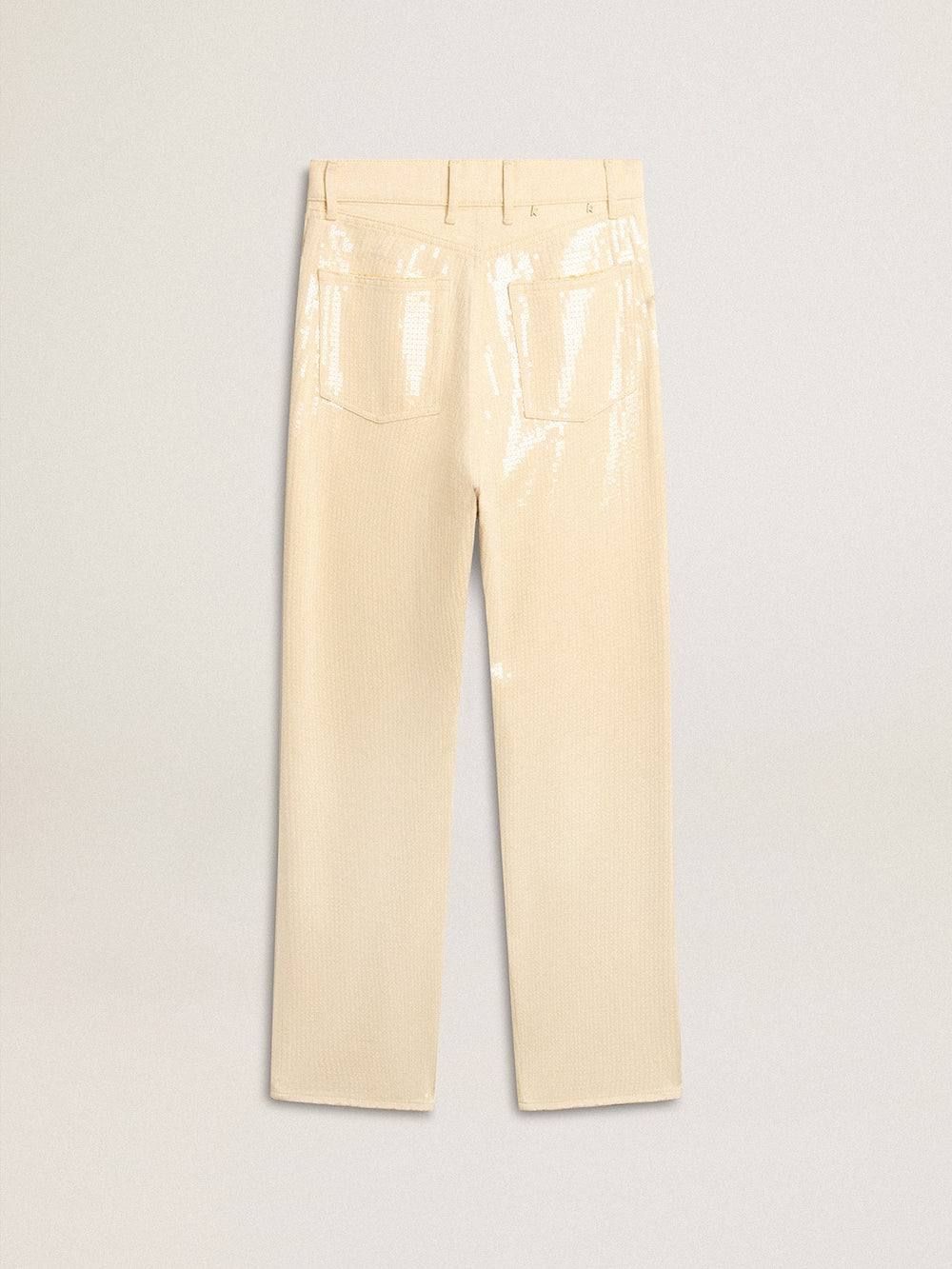 Ecru pants with transparent all-over sequins