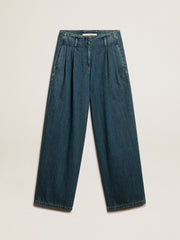 Women’s blue cotton pleated pants