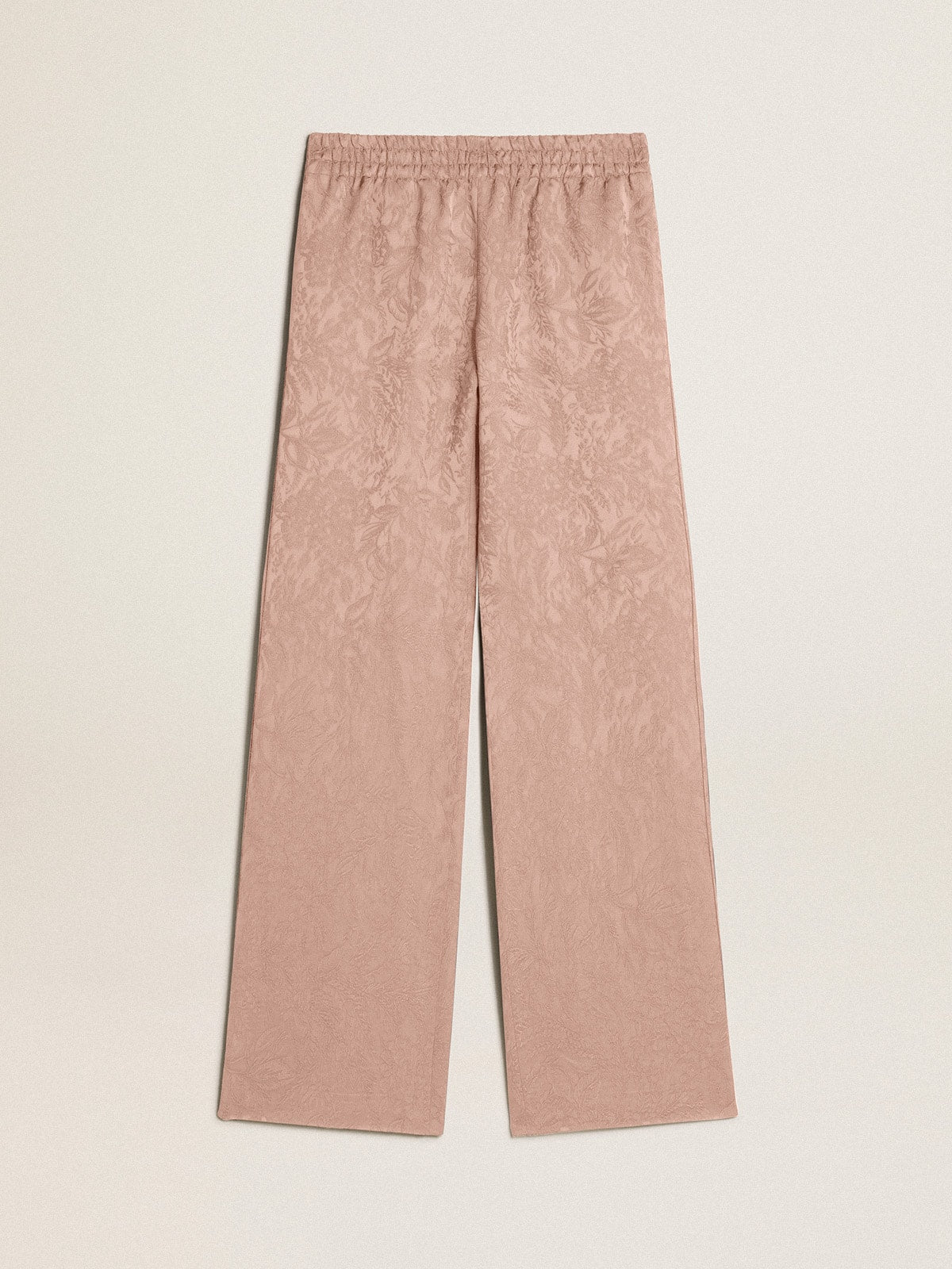 Women's pink viscose pants with floral pattern