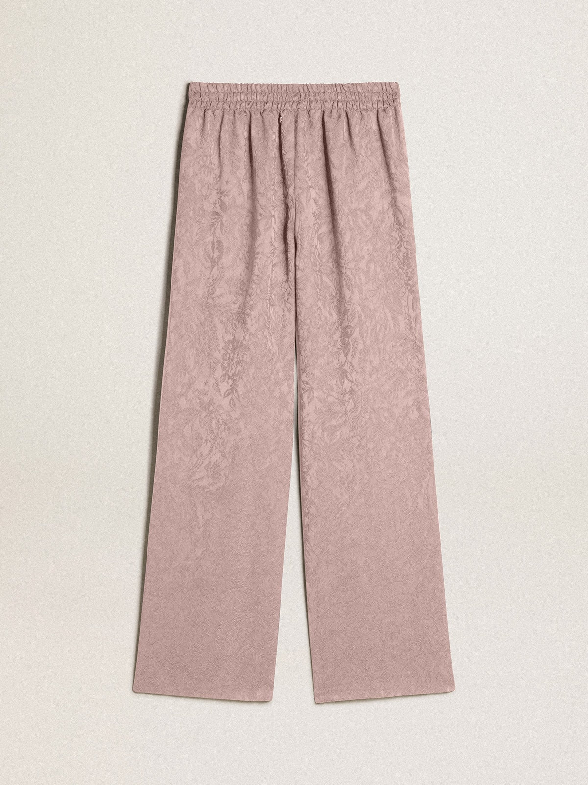 Women's pink viscose pants with floral pattern