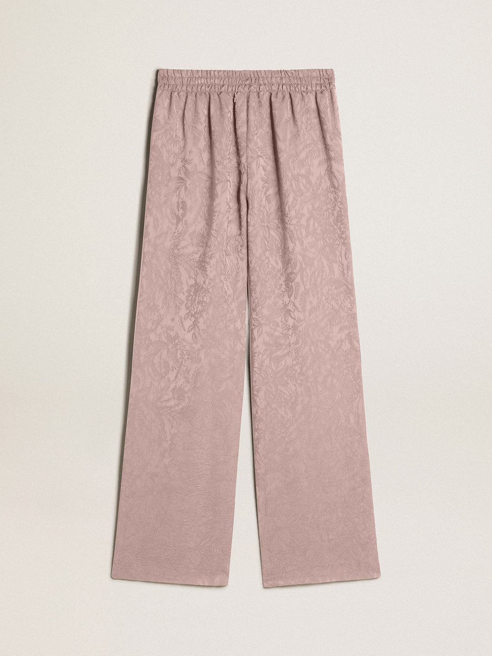 Women's pink viscose pants with floral pattern