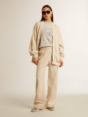 Women's light beige silk and viscose joggers