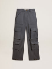 Women's cargo pants in baby blue wool