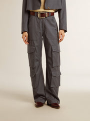 Women's cargo pants in baby blue wool