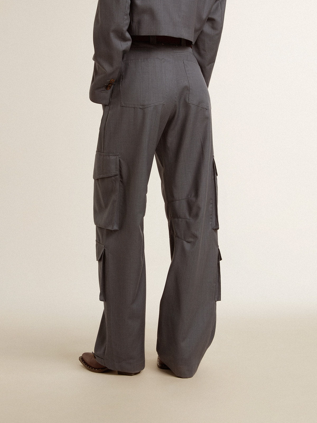 Women's cargo pants in baby blue wool