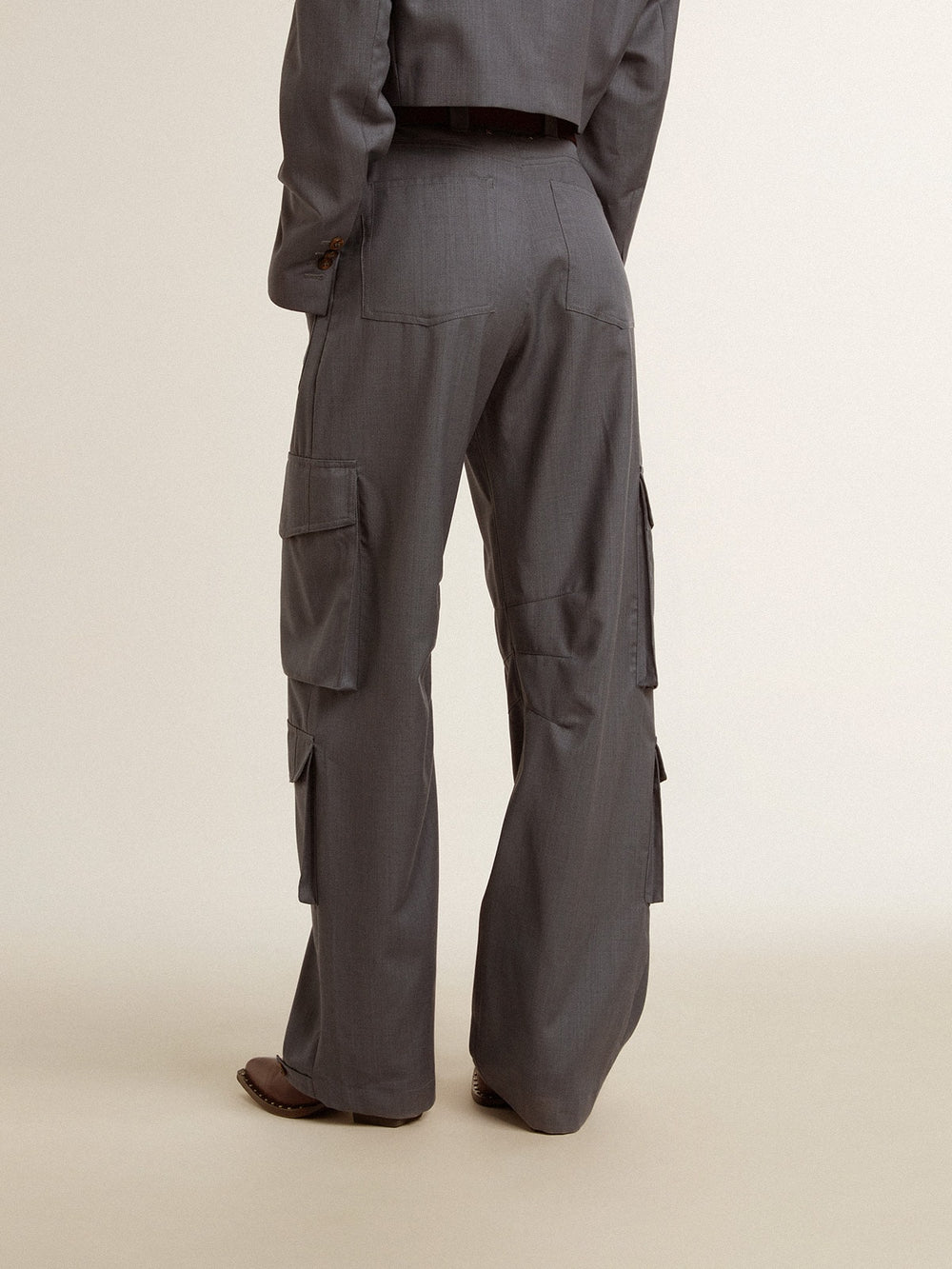 Women's cargo pants in baby blue wool