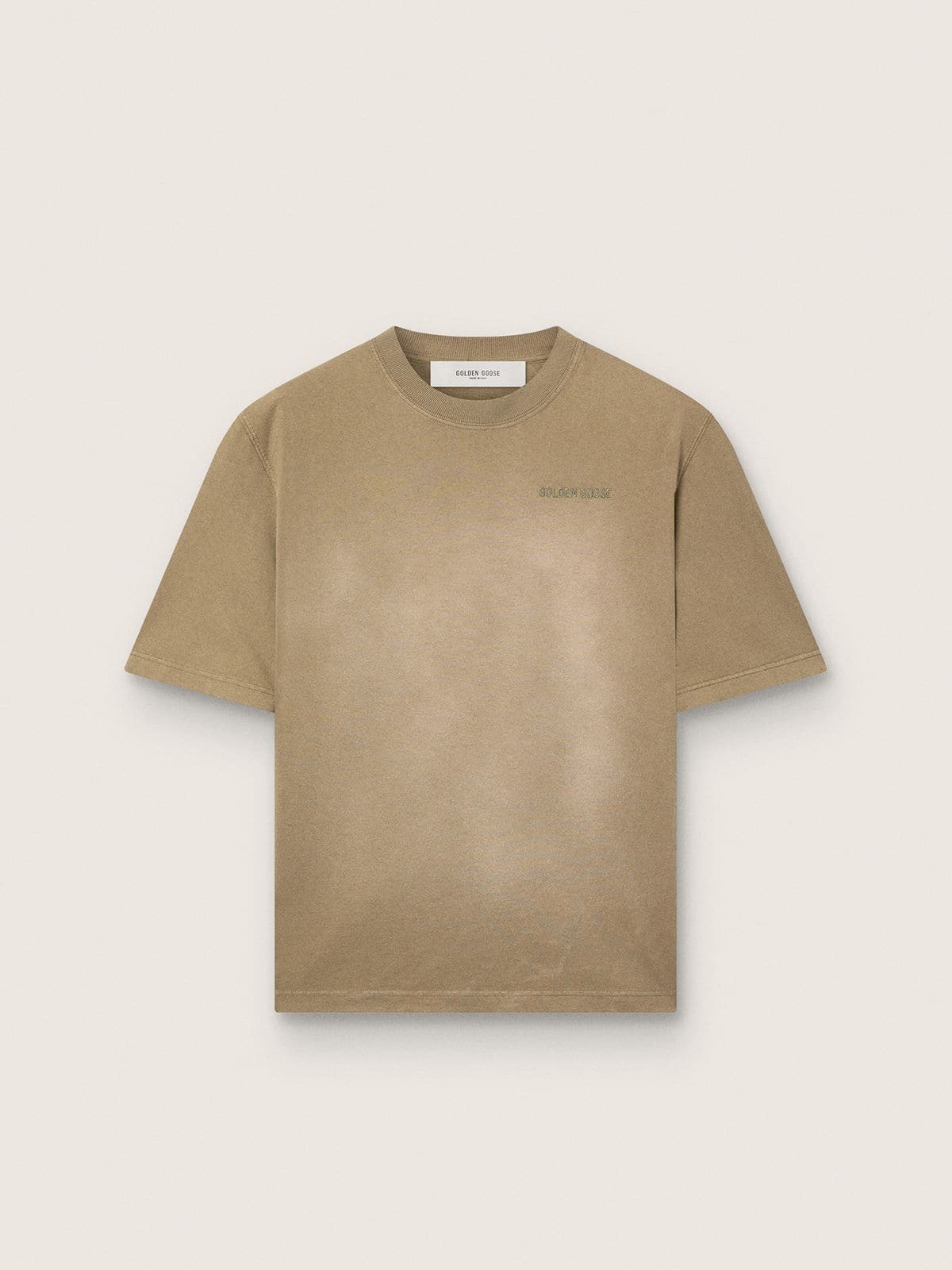 Unisex T-shirt in beige cotton jersey with embroidered logo