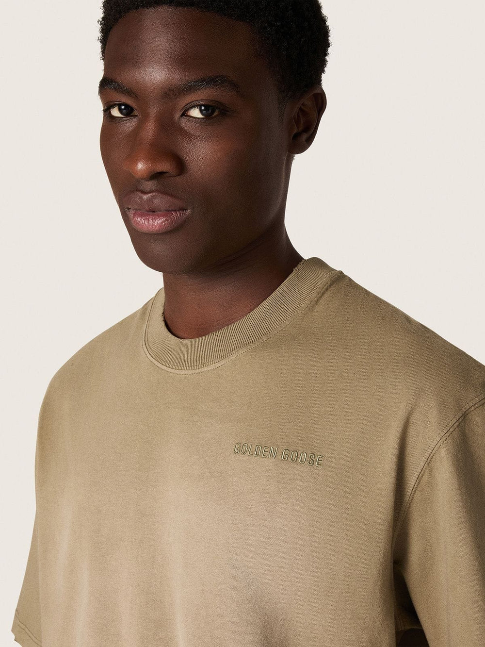 Unisex T-shirt in beige cotton jersey with embroidered logo