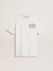 Women's white T-shirt with black print on the chest