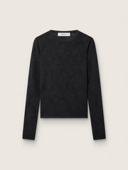 Women's crew-neck sweater with black floral jacquard pattern