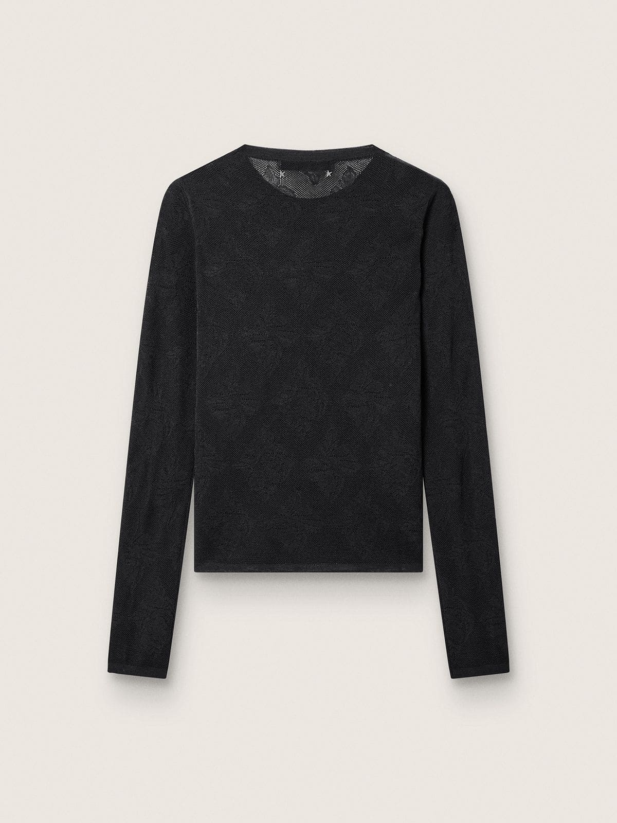 Women's crew-neck sweater with black floral jacquard pattern