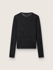 Women's crew-neck sweater with black floral jacquard pattern