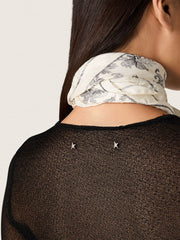 Women's crew-neck sweater with black floral jacquard pattern