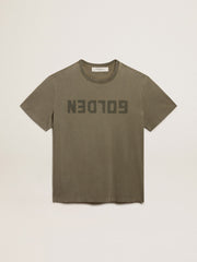 Olive-green regular-fit T-shirt with Golden lettering on the front