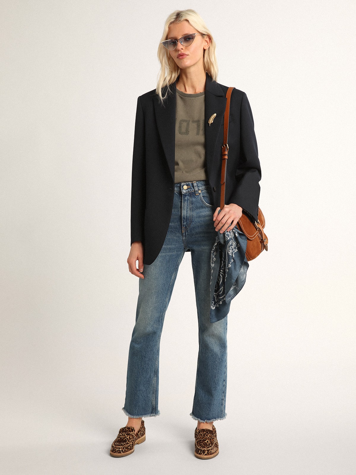 Olive-green regular-fit T-shirt with Golden lettering on the front