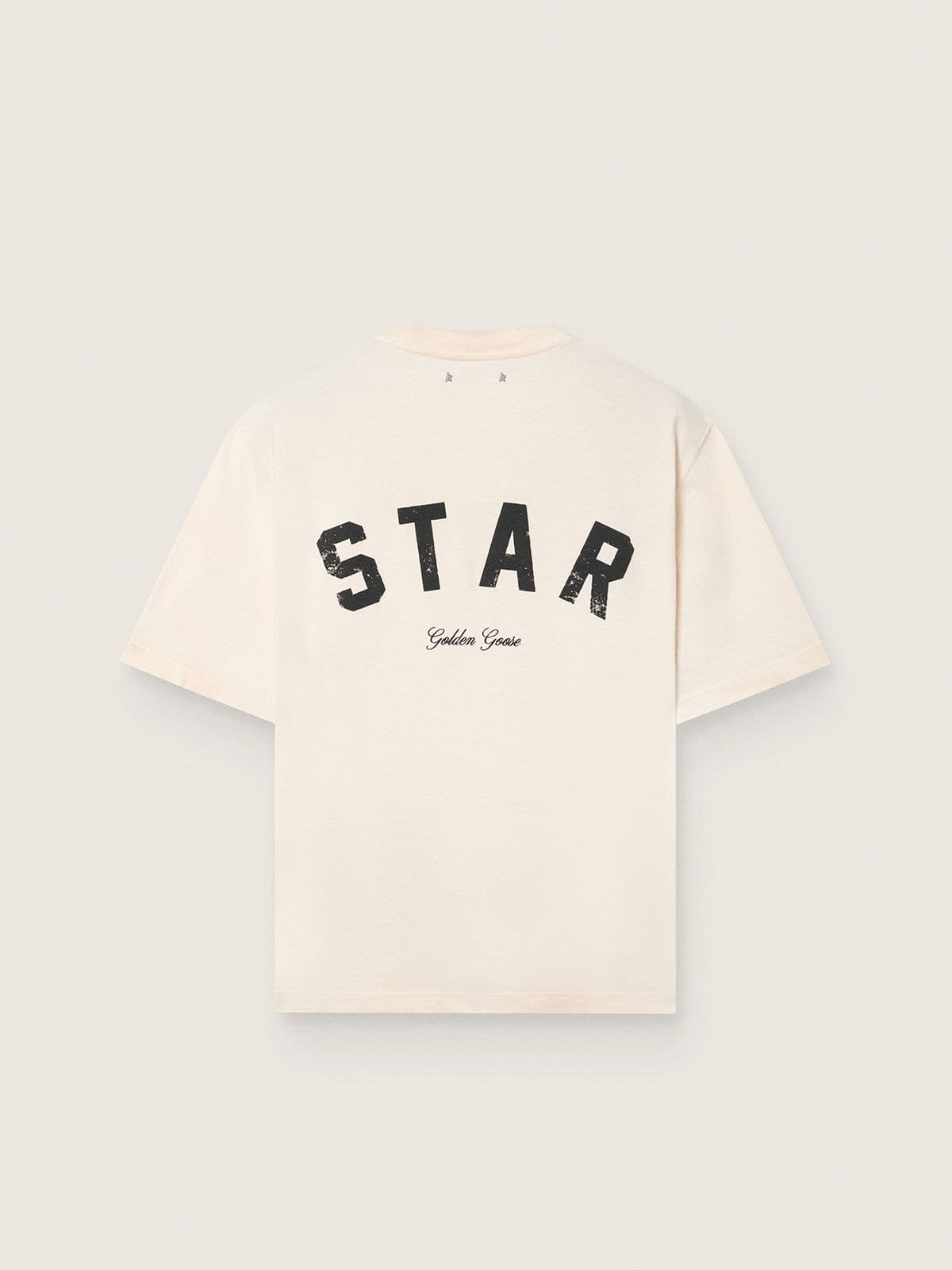 Star unisex cotton T-shirt in vintage white with black print on the back