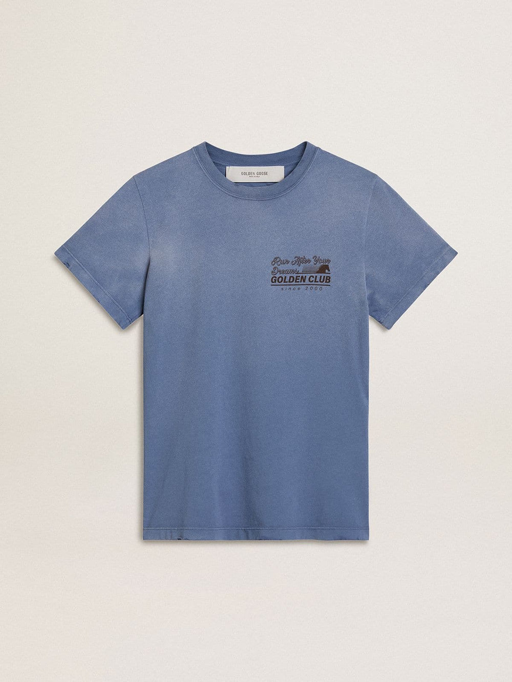 Women's faded light blue T-shirt with print on the chest