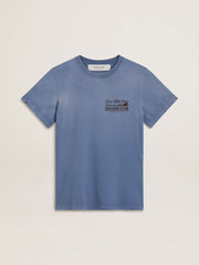 Women's faded light blue T-shirt with print on the chest