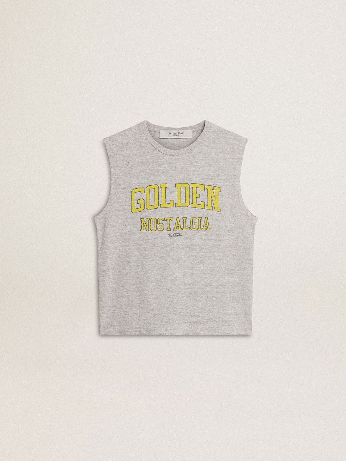 Women's gray sleeveless T-shirt with yellow print