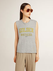 Women's gray sleeveless T-shirt with yellow print