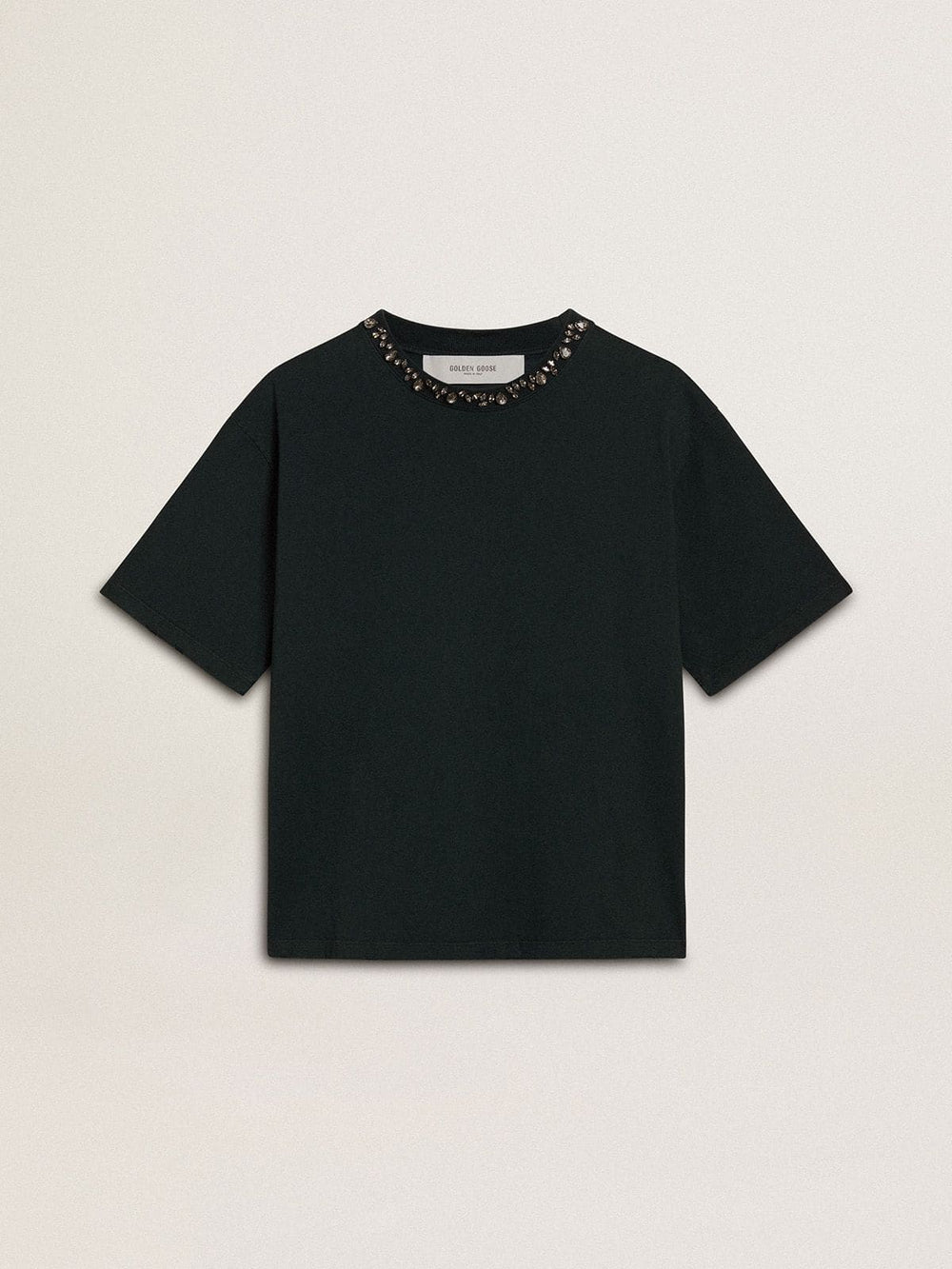 Women's black T-shirt with crystals