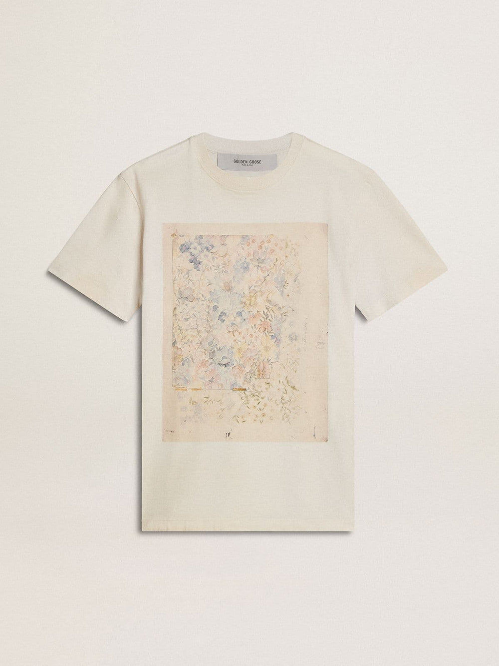 Women's white T-shirt with floral print
